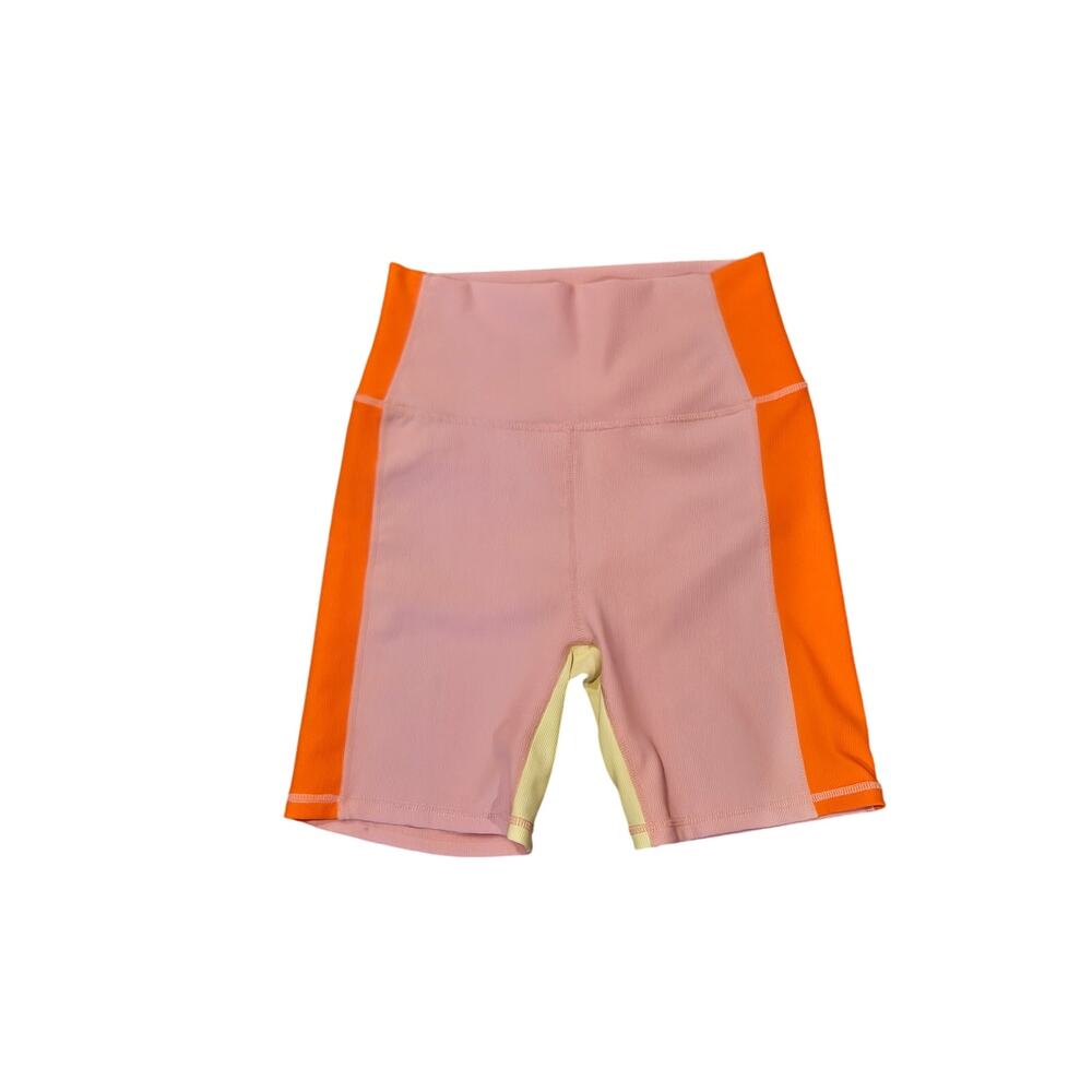 Anthropologie wilo ribbed bike shorts womens medium pink orange stripe stretch